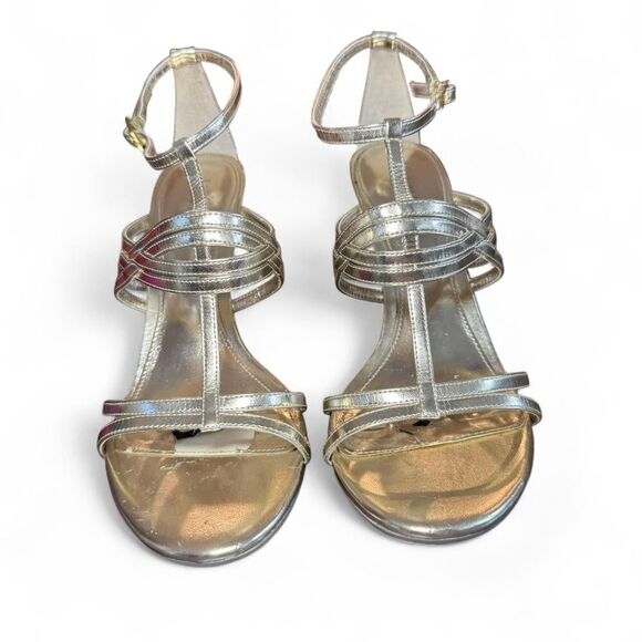 Ralph Lauren Women's Gold Metallic Strappy Open Toe Heels Size 9.5 - Picture 7 of 8